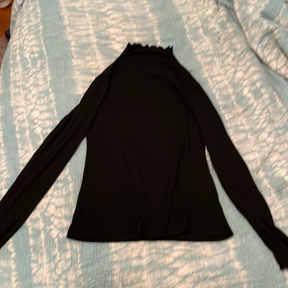 POPZONE Women's Lettuce Trim Turtle Neck Long Sleeve Slim Shirt